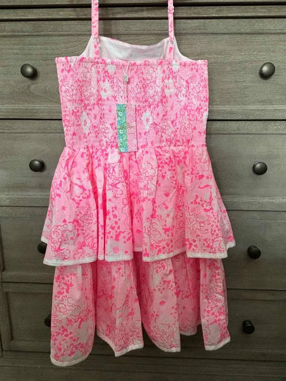 Lilly Pulitzer Junior Pink Floral Tiered Spaghetti Strap Dress